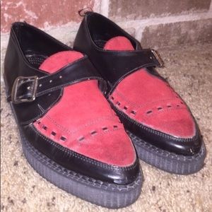 Black Leather & Red Suede Classic Creepers